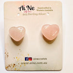 925 Sterling Silver Stud Earrings Heart shape Crystals Gemstone Rose Quartz - Ai NeDefault Category