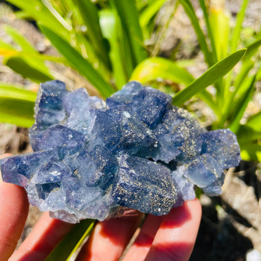 Fluorite changing colour Crystal Cluster cube with Pyrite Specimen 
 327 grams