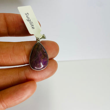 925 Sterling Silver Drop Shaped Sugilite Crystal Pendant  |  Spiritual Growth Protection Healing