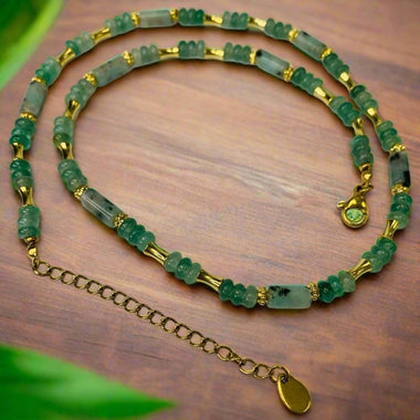 Aventurine Crystal Necklace Stainless Steel Non Tarnish Gold Plated - Ai Ne