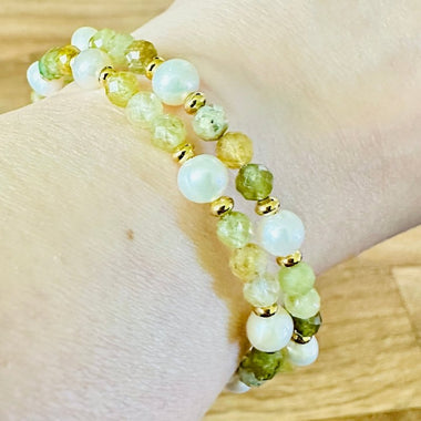 Natural Green Garnet (Tsavorite) and Freshwater Pearl Wrap bracelet | Health Abundance Manifesting - Ai NeJewellery