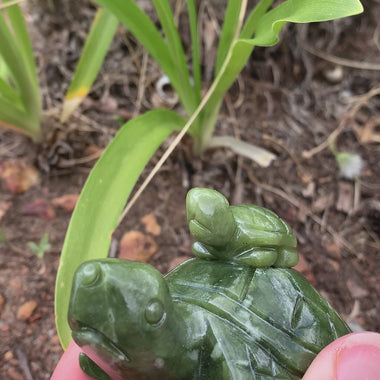 Handcarved Authentic Green Jade Crystal -  Parent and Child  -  Luck, Health and Prosperity 254 Grams