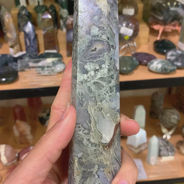 Moss Agate Crystal Tower