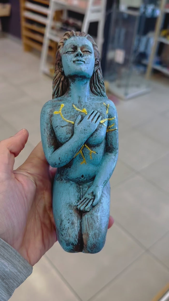 Handmade Self Love and Peace Blue Goddess Statue - 17cm