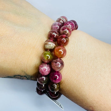 RARE - Genuine Watermelon Tourmaline Precious Stone Crystal Bracelet 9mm - Ai NeJewellery