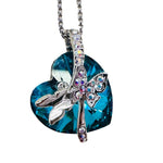 Rhodium Plated Swarovski Pendant Butterfly Heart Bermuda Blue - Ai NeDefault Category