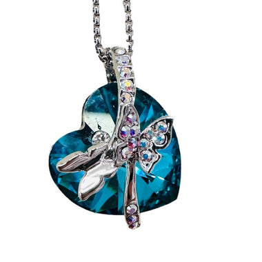 Rhodium Plated Swarovski Pendant Butterfly Heart Bermuda Blue - Ai NeDefault Category