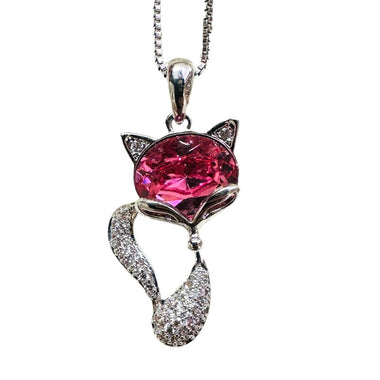 Rhodium Plated Swarovski Pendant Fox Rose Pink - Ai NeDefault Category