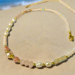 Rose Quartz, Pink Opal & Jasper Necklace with Freshwater Pearls - Ai Ne