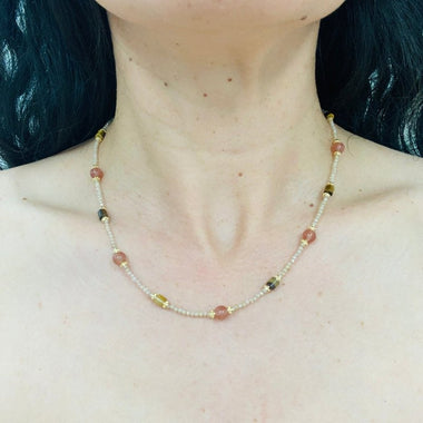 Tiger Eye & Strawberry Quartz Necklace - Ai Ne