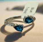 Two Drop Shaped Blue Topaz Gems 925 Silver Ring | Embrace Sparkling Elegance and Spiritual Serenity - Ai NeDefault Category